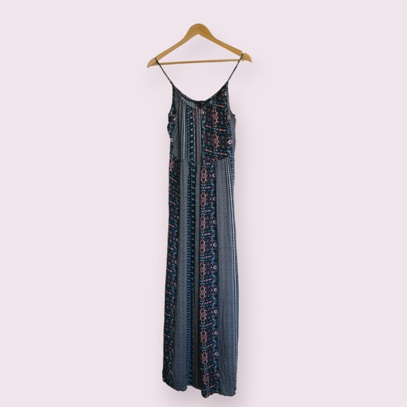BCBGMAXAZRIA Mixed Print Maxi Dress Sz M Viscose Sleeveless Long Abstract Straps - Picture 9 of 9